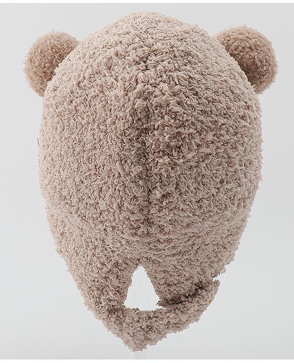 Babyhug Knitted Solid Woollen Cap With Pom Pom Tan - Diameter 12.5 cm