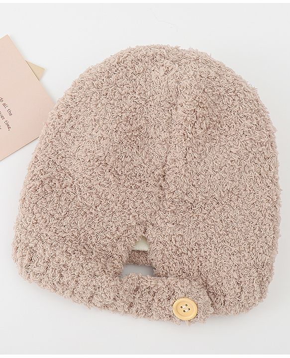 Babyhug Knitted Solid Woollen Cap With Pom Pom Tan - Diameter 12.5 cm