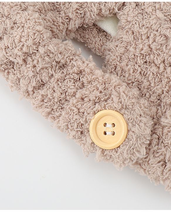 Babyhug Knitted Solid Woollen Cap With Pom Pom Tan - Diameter 12.5 cm