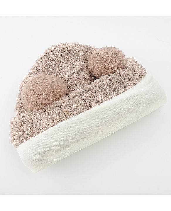 Babyhug Knitted Solid Woollen Cap With Pom Pom Tan - Diameter 12.5 cm