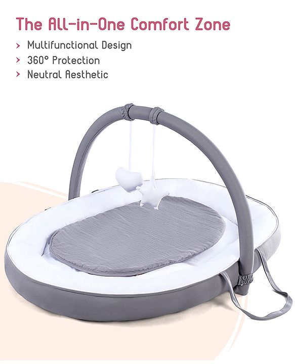 Babyhug 2-in-1 Premium Snuggle Nest with Mosquito Net & Diaper Changing Mat  White & Grey| for 012 Months Babies| Soft Breathable Fabric| Portable Baby Bed| New Born Gifting Option