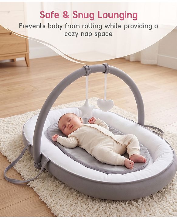 Babyhug 2-in-1 Premium Snuggle Nest with Mosquito Net & Diaper Changing Mat  White & Grey| for 012 Months Babies| Soft Breathable Fabric| Portable Baby Bed| New Born Gifting Option