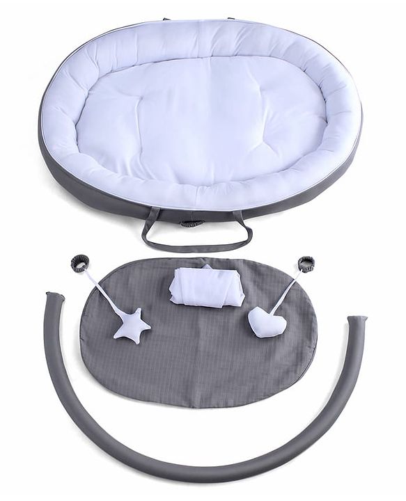 Babyhug 2-in-1 Premium Snuggle Nest with Mosquito Net & Diaper Changing Mat  White & Grey| for 012 Months Babies| Soft Breathable Fabric| Portable Baby Bed| New Born Gifting Option