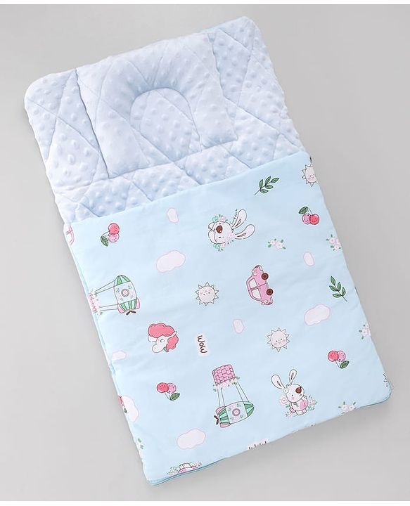 Babyhug Premium Sleeping Bag with Ultra Soft Bubble Lining Car Print - Blue| 100% Cotton| for 0-9 Months| Ultra Soft Lining| Smooth Zipper| All Season| Breathable & Cozy| Use as Carry Nest Mattress