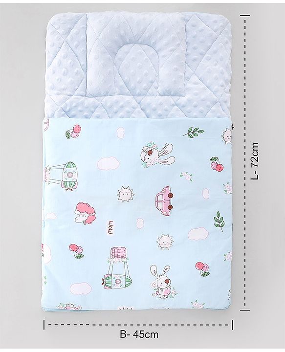 Babyhug Premium Sleeping Bag with Ultra Soft Bubble Lining Car Print - Blue| 100% Cotton| for 0-9 Months| Ultra Soft Lining| Smooth Zipper| All Season| Breathable & Cozy| Use as Carry Nest Mattress