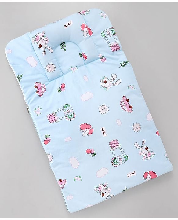 Babyhug Premium Sleeping Bag with Ultra Soft Bubble Lining Car Print - Blue| 100% Cotton| for 0-9 Months| Ultra Soft Lining| Smooth Zipper| All Season| Breathable & Cozy| Use as Carry Nest Mattress