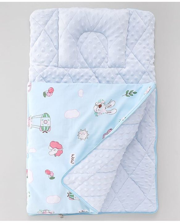 Babyhug Premium Sleeping Bag with Ultra Soft Bubble Lining Car Print - Blue| 100% Cotton| for 0-9 Months| Ultra Soft Lining| Smooth Zipper| All Season| Breathable & Cozy| Use as Carry Nest Mattress