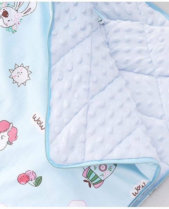 Babyhug Premium Sleeping Bag with Ultra Soft Bubble Lining Car Print - Blue| 100% Cotton| for 0-9 Months| Ultra Soft Lining| Smooth Zipper| All Season| Breathable & Cozy| Use as Carry Nest Mattress