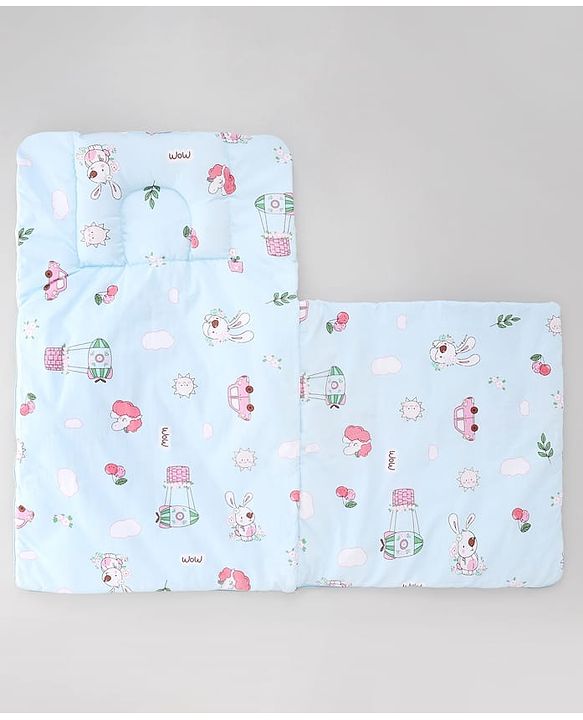 Babyhug Premium Sleeping Bag with Ultra Soft Bubble Lining Car Print - Blue| 100% Cotton| for 0-9 Months| Ultra Soft Lining| Smooth Zipper| All Season| Breathable & Cozy| Use as Carry Nest Mattress