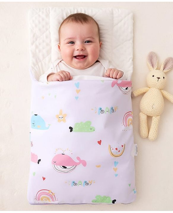 Babyhug Premium Sleeping Bag with Ultra Soft Bubble Lining Car Print - Blue| 100% Cotton| for 0-9 Months| Ultra Soft Lining| Smooth Zipper| All Season| Breathable & Cozy| Use as Carry Nest Mattress