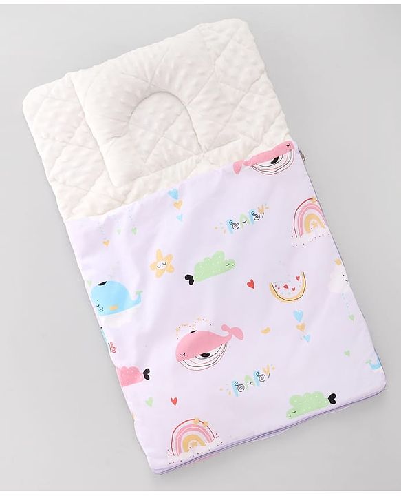 Babyhug Premium Sleeping Bag with Ultra Soft Bubble Lining Car Print - Blue| 100% Cotton| for 0-9 Months| Ultra Soft Lining| Smooth Zipper| All Season| Breathable & Cozy| Use as Carry Nest Mattress