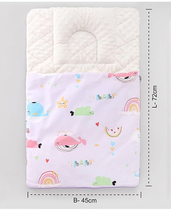 Babyhug Premium Sleeping Bag with Ultra Soft Bubble Lining Car Print - Blue| 100% Cotton| for 0-9 Months| Ultra Soft Lining| Smooth Zipper| All Season| Breathable & Cozy| Use as Carry Nest Mattress