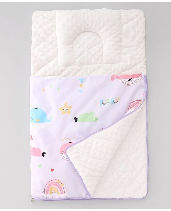 Babyhug Premium Sleeping Bag with Ultra Soft Bubble Lining Car Print - Blue| 100% Cotton| for 0-9 Months| Ultra Soft Lining| Smooth Zipper| All Season| Breathable & Cozy| Use as Carry Nest Mattress