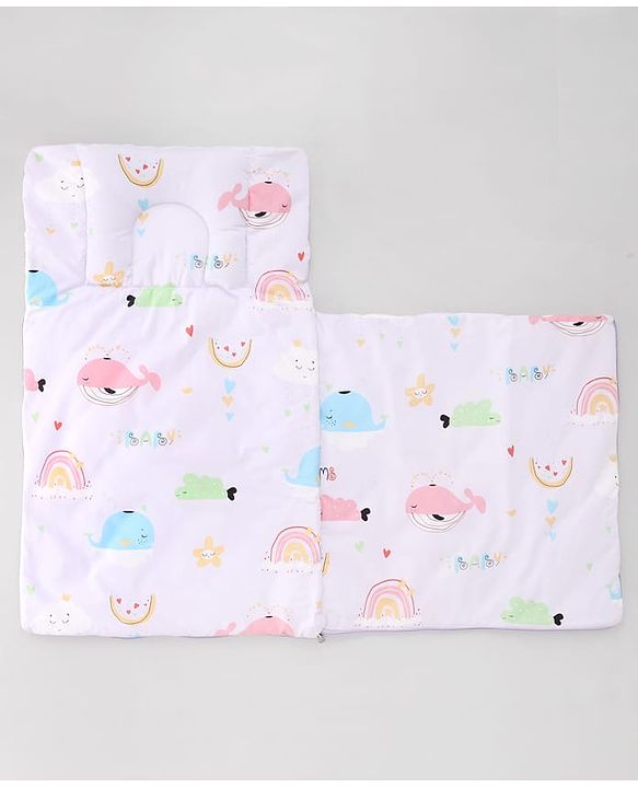 Babyhug Premium Sleeping Bag with Ultra Soft Bubble Lining Car Print - Blue| 100% Cotton| for 0-9 Months| Ultra Soft Lining| Smooth Zipper| All Season| Breathable & Cozy| Use as Carry Nest Mattress