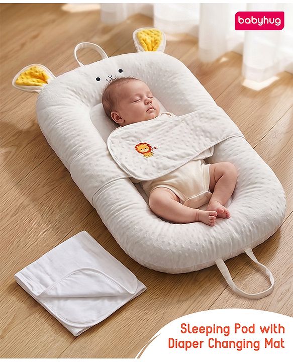 Babyhug Cozy Bubble Fabric Wraparound Sleep Nest for Newborns with Diaper Changing Mat - White| for 0 to 12 months| Soft Breathable Material| Supportive Base| Machine Washable| New Born Gifting Option
