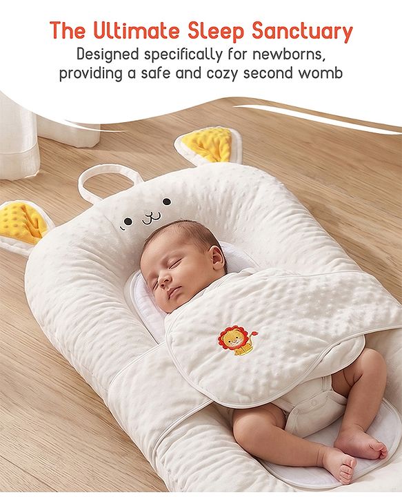 Babyhug Cozy Bubble Fabric Wraparound Sleep Nest for Newborns with Diaper Changing Mat - White| for 0 to 12 months| Soft Breathable Material| Supportive Base| Machine Washable| New Born Gifting Option