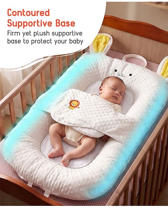 Babyhug Cozy Bubble Fabric Wraparound Sleep Nest for Newborns with Diaper Changing Mat - White| for 0 to 12 months| Soft Breathable Material| Supportive Base| Machine Washable| New Born Gifting Option