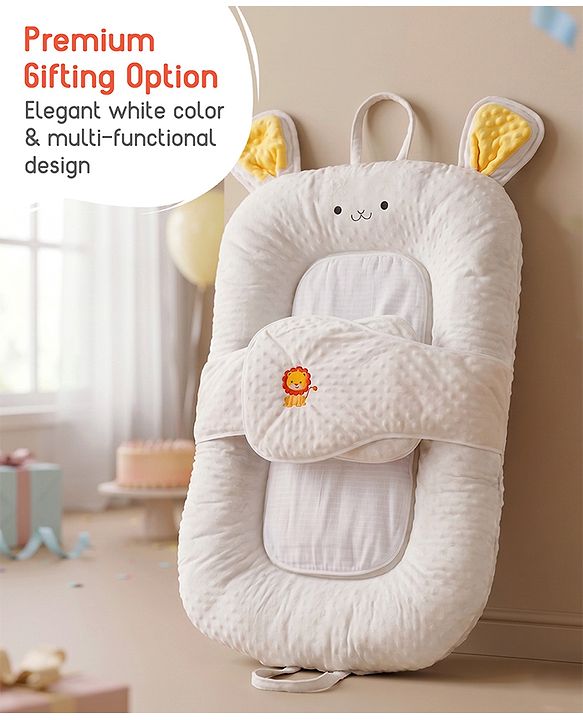 Babyhug Cozy Bubble Fabric Wraparound Sleep Nest for Newborns with Diaper Changing Mat - White| for 0 to 12 months| Soft Breathable Material| Supportive Base| Machine Washable| New Born Gifting Option