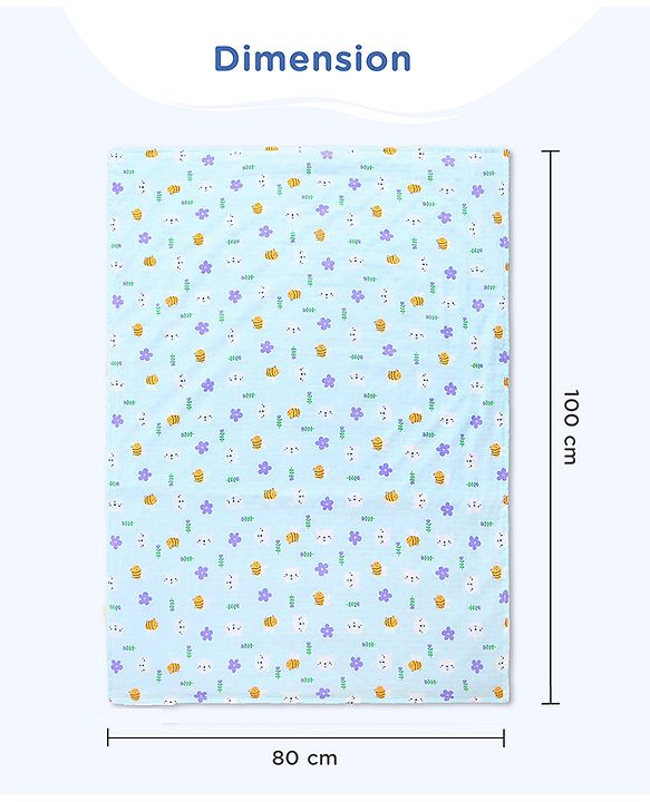 Babyhug Reversible Muslin Baby Blanket with Bubble Fabric Bear Bee Print - Green| New Born & Toddler Gifting| Machine Washable| Baby Safe| Travel Friendly| 0 - 12 Months