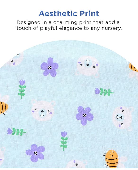 Babyhug Reversible Muslin Baby Blanket with Bubble Fabric Bear Bee Print - Green| New Born & Toddler Gifting| Machine Washable| Baby Safe| Travel Friendly| 0 - 12 Months