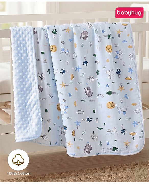 Babyhug Reversible Muslin Baby Blanket with Bubble Fabric Bear Bee Print - Green| New Born & Toddler Gifting| Machine Washable| Baby Safe| Travel Friendly| 0 - 12 Months