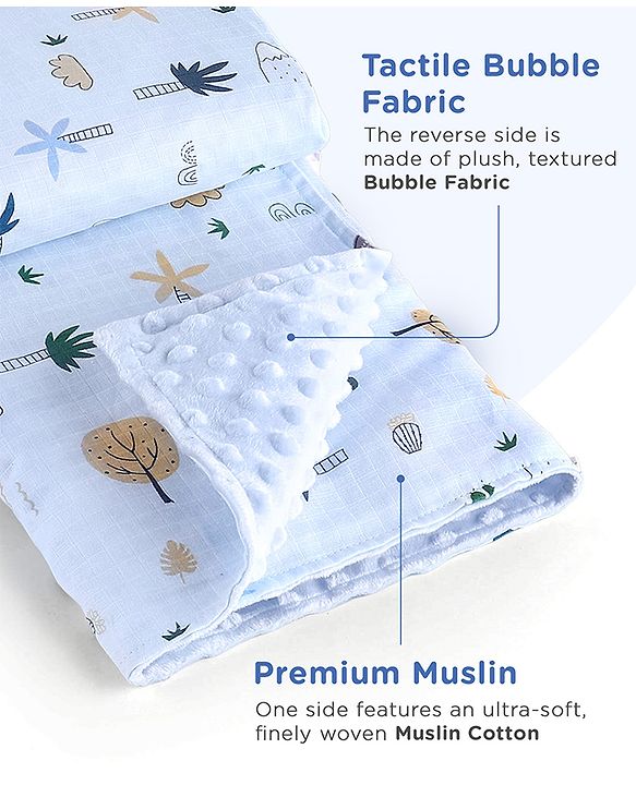 Babyhug Reversible Muslin Baby Blanket with Bubble Fabric Bear Bee Print - Green| New Born & Toddler Gifting| Machine Washable| Baby Safe| Travel Friendly| 0 - 12 Months