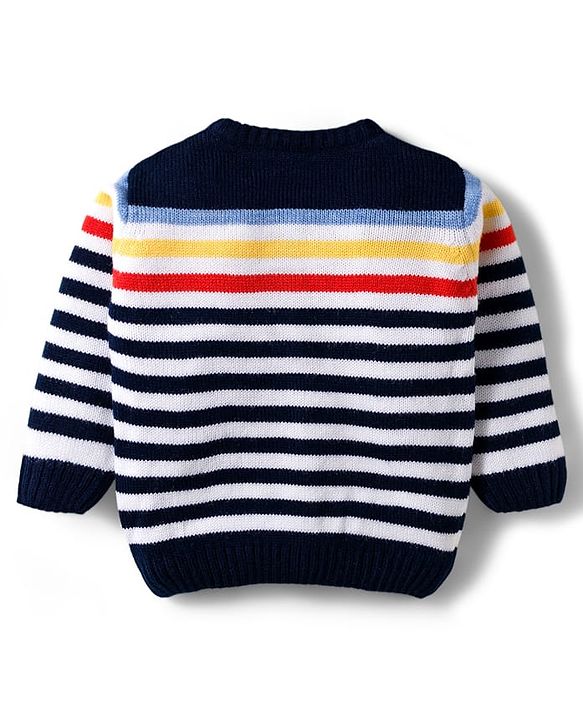 Babyhug Knitted Full Sleeves Striped Sweater Set - Navy Blue