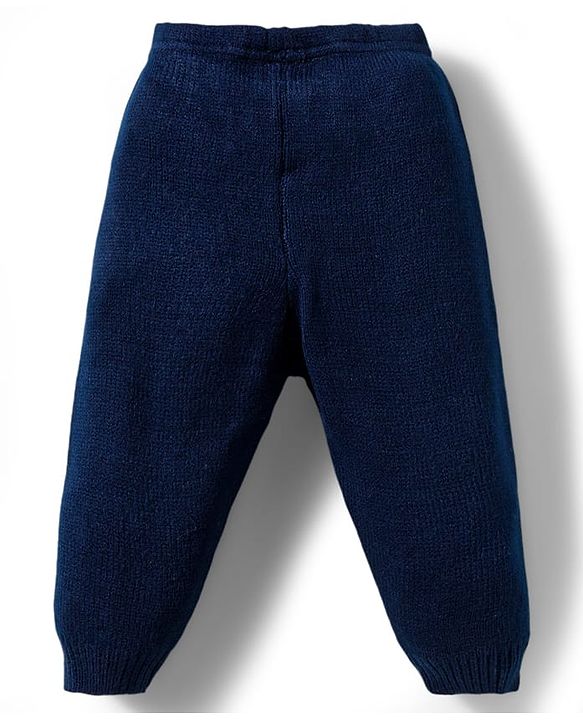 Babyhug Knitted Full Sleeves Striped Sweater Set - Navy Blue