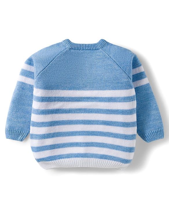 Babyhug Knitted Full Raglan Sleeves Striped Sweater Set - Light Blue