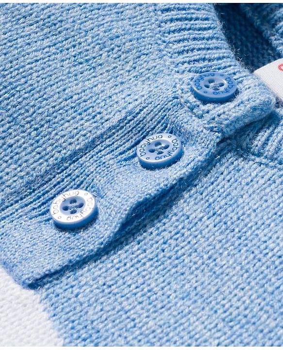 Babyhug Knitted Full Raglan Sleeves Striped Sweater Set - Light Blue