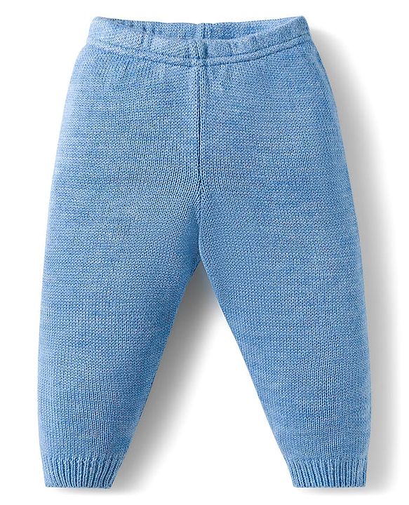 Babyhug Knitted Full Raglan Sleeves Striped Sweater Set - Light Blue