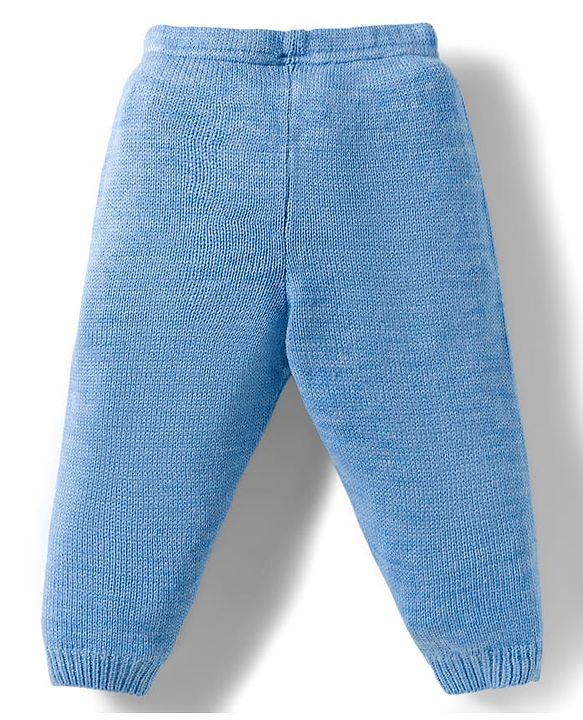 Babyhug Knitted Full Raglan Sleeves Striped Sweater Set - Light Blue