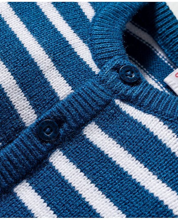 Babyhug Knitted Full Sleeves Striped Co-ord Sweater Set - Blue & White