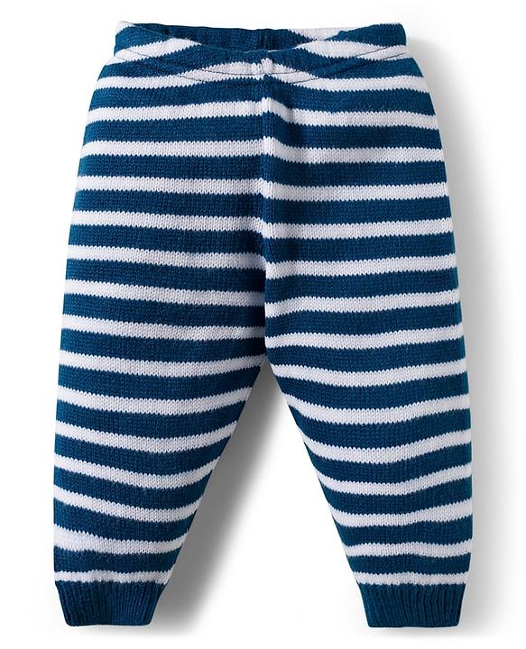 Babyhug Knitted Full Sleeves Striped Co-ord Sweater Set - Blue & White