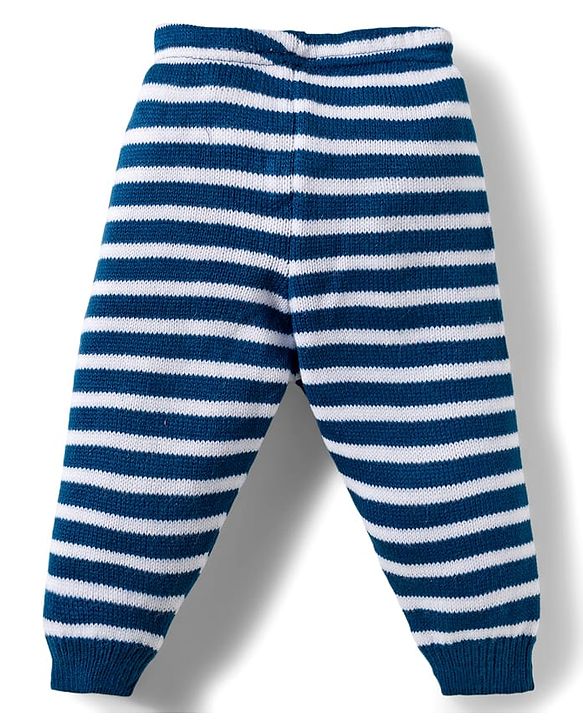 Babyhug Knitted Full Sleeves Striped Co-ord Sweater Set - Blue & White