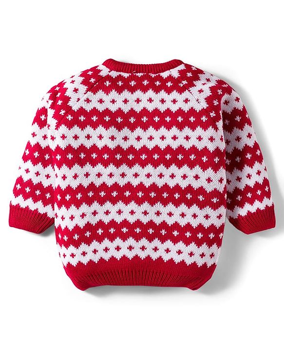 Babyhug Knitted Full Raglan Sleeves Design Sweater Set - Red & White