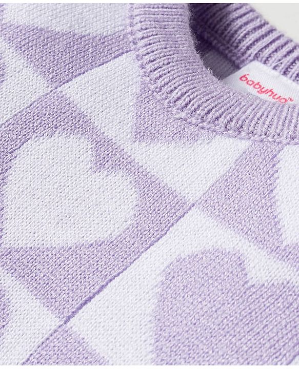 Babyhug Knit Full Sleeves Solid Color Pullover Sweater Set with Heart Design - Lavender
