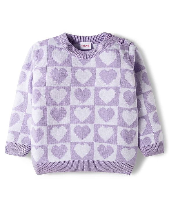 Babyhug Knit Full Sleeves Solid Color Pullover Sweater Set with Heart Design - Lavender