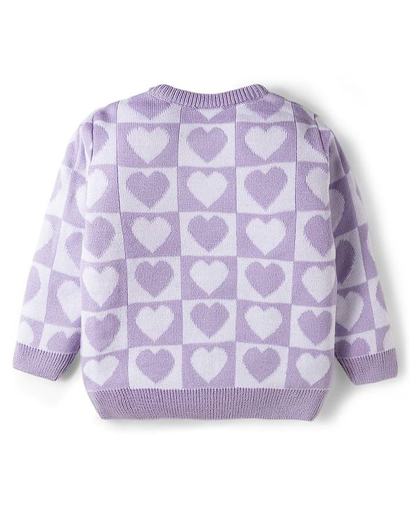 Babyhug Knit Full Sleeves Solid Color Pullover Sweater Set with Heart Design - Lavender
