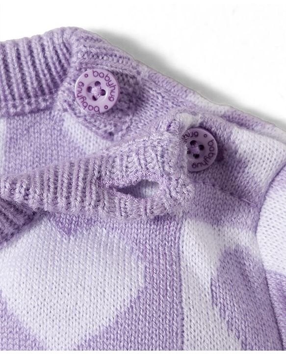 Babyhug Knit Full Sleeves Solid Color Pullover Sweater Set with Heart Design - Lavender