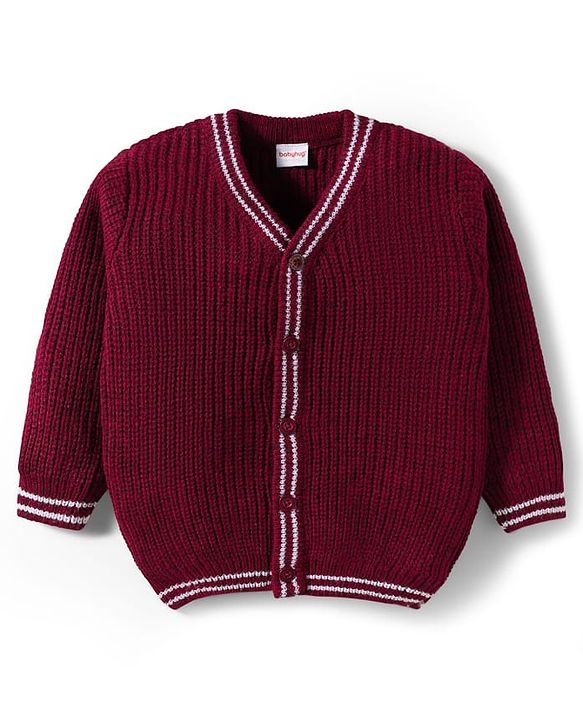 Babyhug Knitted Full Sleeves Solid Sweater Set - Maroon