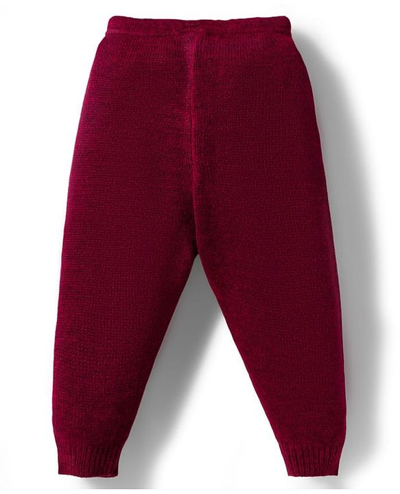 Babyhug Knitted Full Sleeves Solid Sweater Set - Maroon