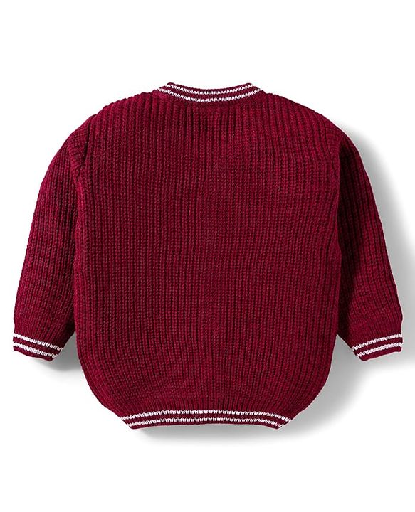 Babyhug Knitted Full Sleeves Solid Sweater Set - Maroon