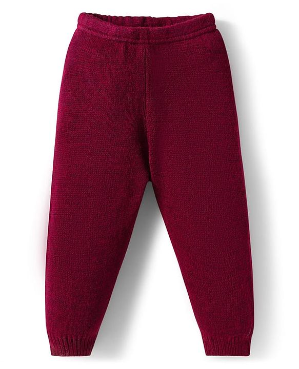 Babyhug Knitted Full Sleeves Solid Sweater Set - Maroon