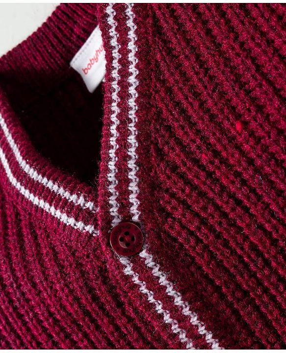 Babyhug Knitted Full Sleeves Solid Sweater Set - Maroon