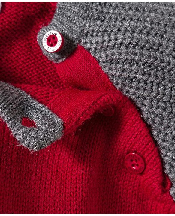Babyhug Knitted Full Raglan Sleeves Sweater Set With Color Block Design - Navy Blue Red & Grey