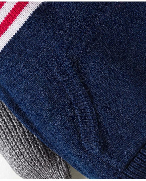 Babyhug Knitted Full Raglan Sleeves Sweater Set With Color Block Design - Navy Blue Red & Grey