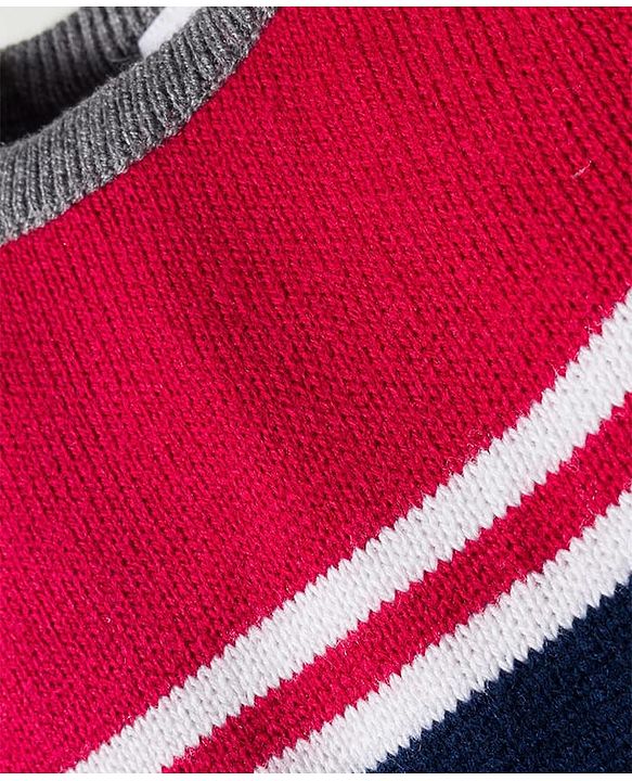 Babyhug Knitted Full Raglan Sleeves Sweater Set With Color Block Design - Navy Blue Red & Grey