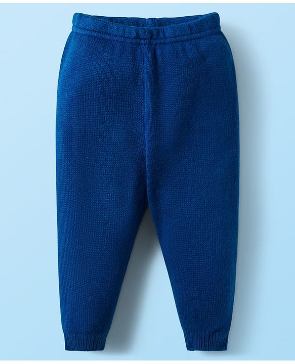 Babyhug Knitted Full Raglan Sleeves Striped Sweater Set With Animal Embroidery - White & Blue