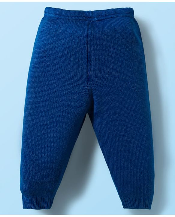 Babyhug Knitted Full Raglan Sleeves Striped Sweater Set With Animal Embroidery - White & Blue